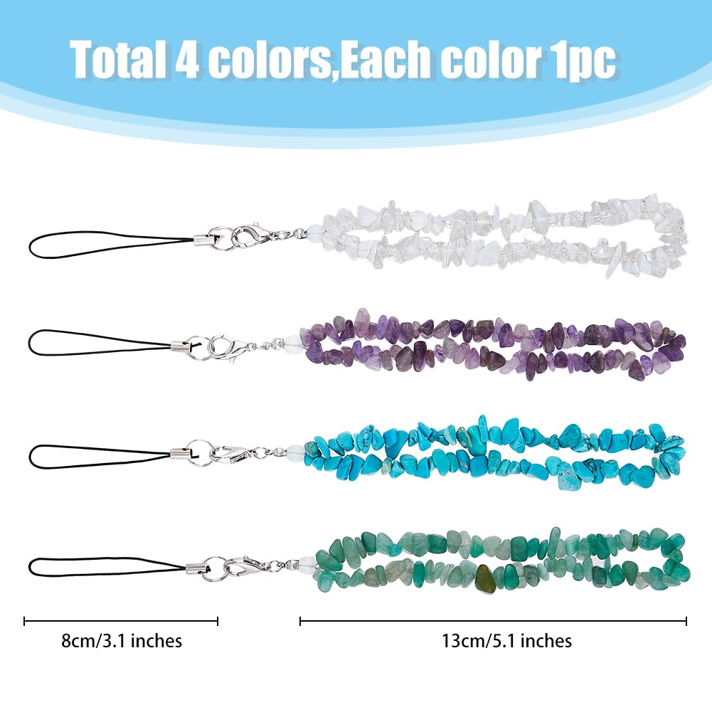 SUPERFINDINGS 4 Color Cell Phone Wrist Strap with Alloy Lobster Claw Clasps Gemstone Chips for Smartphones