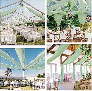 Hapihom 6 Panels Ceiling Drapes for Weddings 5ftx20ft Arch Draping Fabric Sheer Curtains DIY Wedding Ceiling Decorations for Party Ceremony Stage Swag champagne