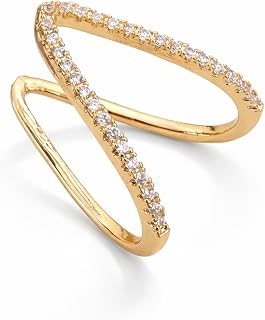 SALVE CZ Studded V-Shaped Finger Ring for Women Stylish | Tarnish Free Jewellery Adjustable Ring for Women Gold Ring for Girls Stylish | Aesthetic Accessories for Girls