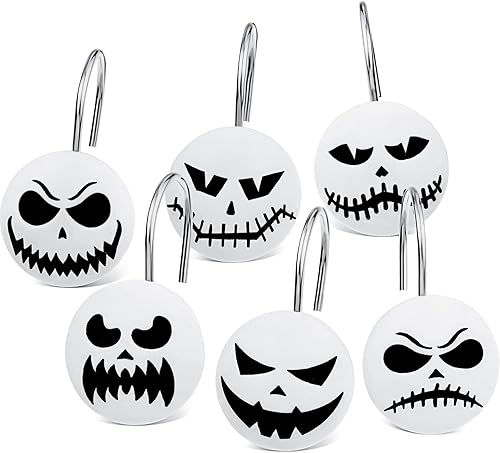 Jetec 12 ganchos de cortina de ducha de calavera para Halloween, anillos decorativos de esqueleto, anillos de gancho de cortina de acero inoxidable