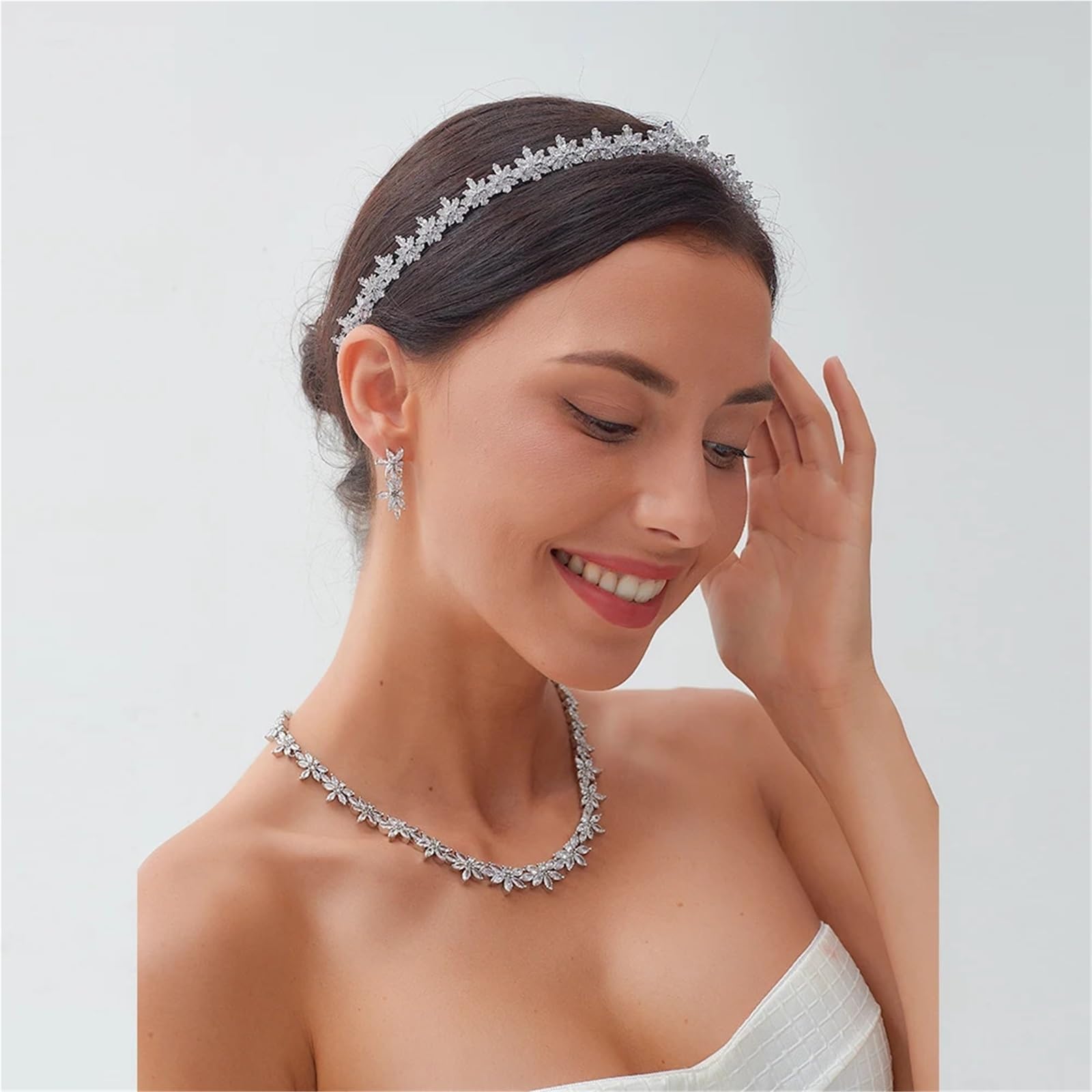 Silber Farbe verlängern Tiara Blumenkronen Hochzeit Kristall CZ Stirnband Braut Haarschmuck Schmuck