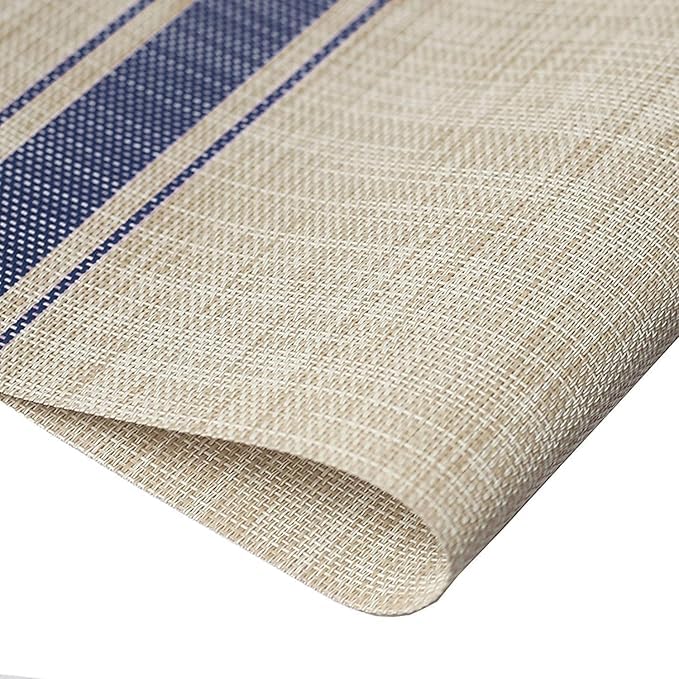 ERITIN Washable Table Mats Blue Lines Heat Resistant PVC Place for Holidays Parties and Everyday Seasonal Decoration Woven Placemats Dining Table (4pcs) 3