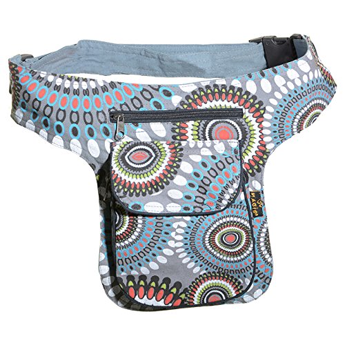 Kunst und Magie Bauchtasche Mandala-Print Gürteltasche Festivaltasche, Farbe:Petrol/Grau