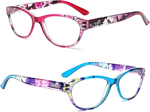Miniatura 4 de SIGVAN Gafas de Lectura de Ojo de Gato para Damas 5 Pares con Bloqueo de Luz Azul Bisagra de Resorte Estampado de Patrón de Moda Lectores para