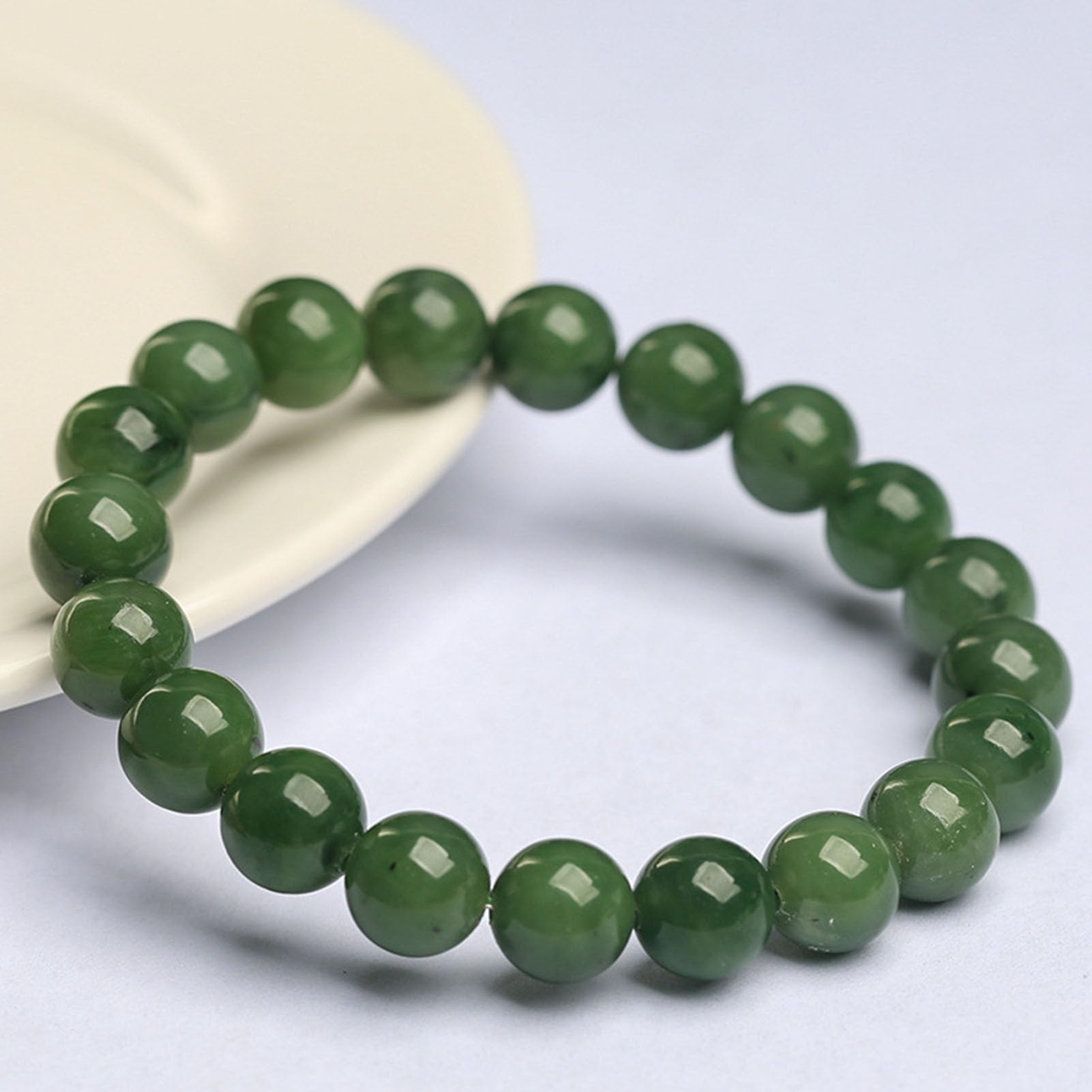 Ricchezza Guarigione Bracciale Jadeíta Donna Prosperità, Fengshui Fatti a Mano da Uomo Braccialetti Elastici Elasticizzati con Pietre preziose Naturali Perline di Pietra Rotonde,9MM
