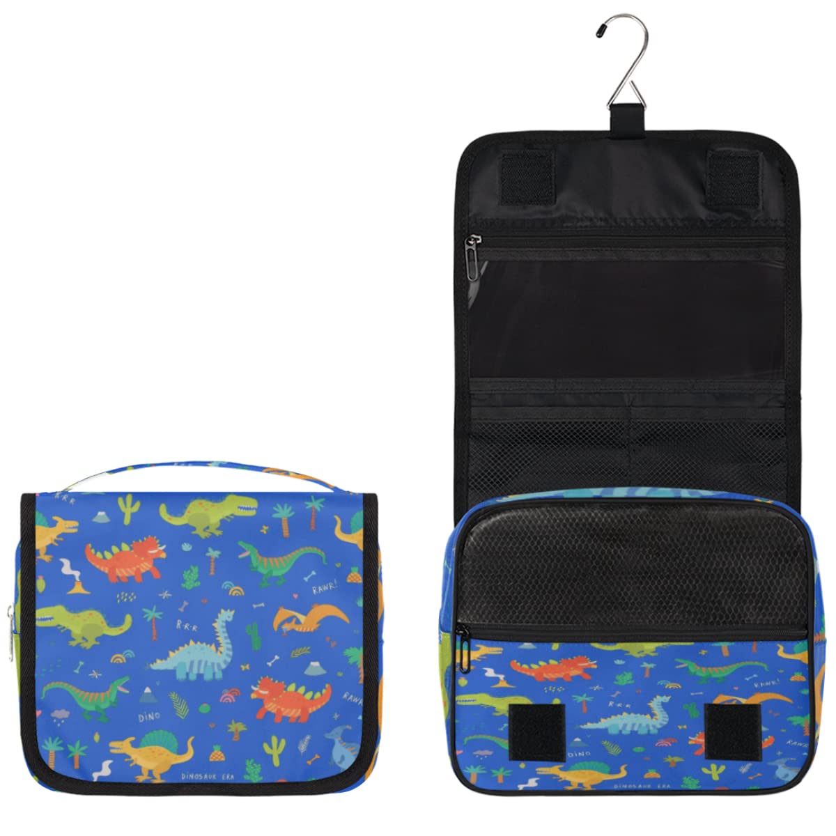 Dinozaur Podróżna Kosmetyczka Niebieski dinozaur Tło Mycie Torba Unisex Wiszące przybory toaletowe Kosmetyczka Organizer do makijażu, wielobarwny, Jeden rozmiar
