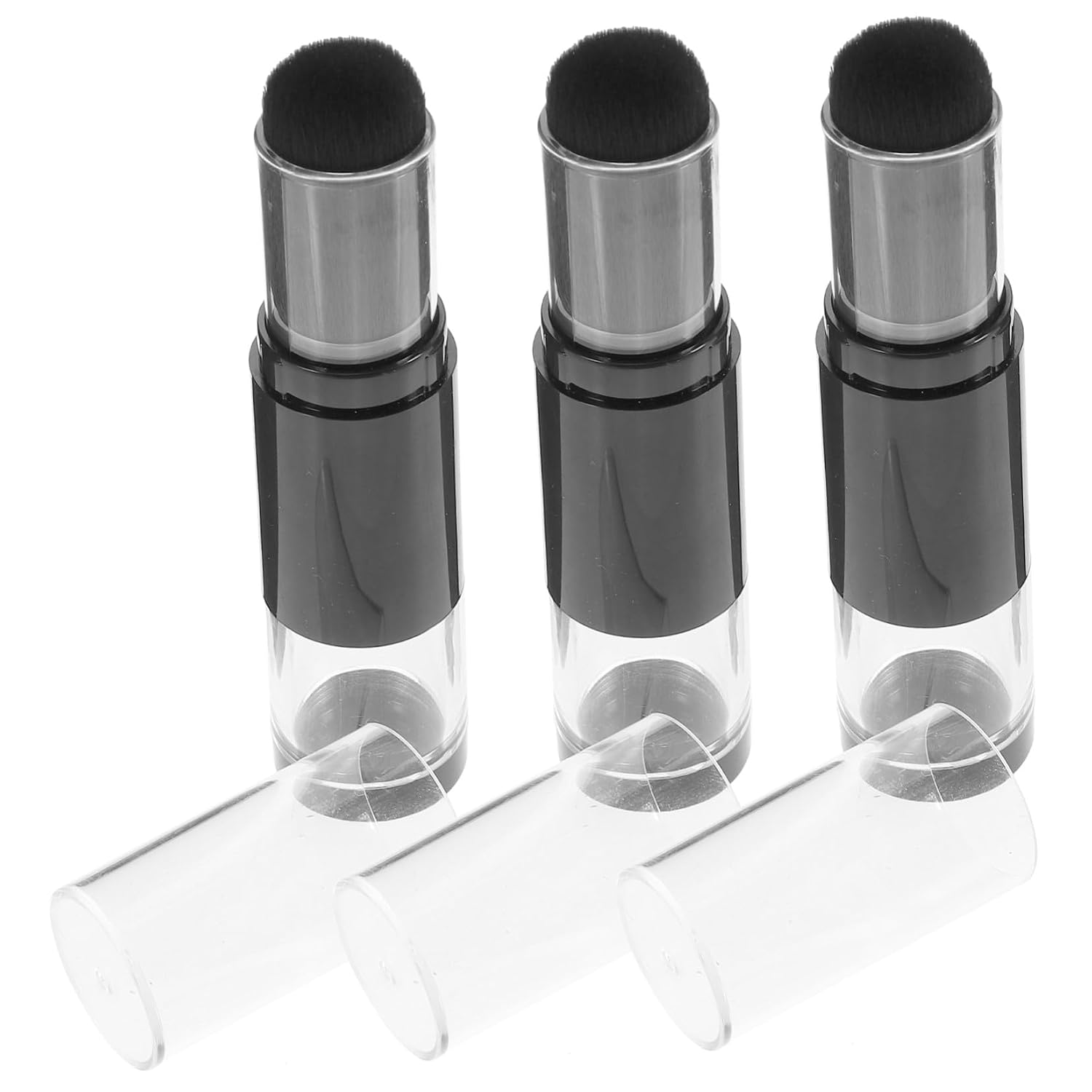 Toyvian 3pcs Refillable Powder Brush with Press Dispensing Bottle Portable Loose and Pressed Powder Applicator for Travel Makeup Touch-up Black Fiber Hair