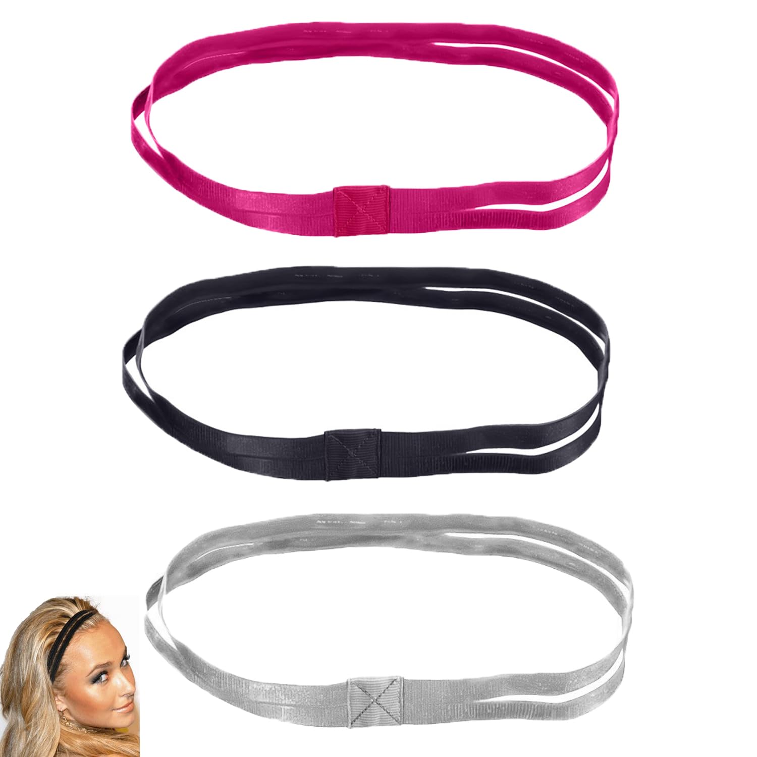 Arrerr 3 Pack Elastic Sports Headband with Double Straps Band Non-Slip Elastic Headbands Fitness Hair Bands Sweatbands Hairbands for Women and Men Gym Workout Running Tennis Football Yoga-image-6