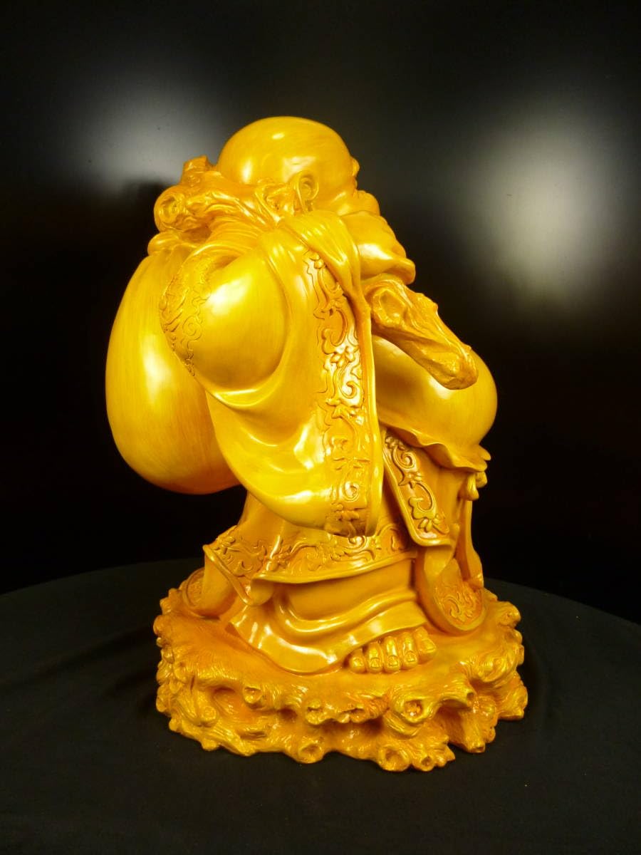 Amazon.co.jp: 大きい布袋様 黄色 布袋尊 置物 縁起物 七福神 弥勒菩薩