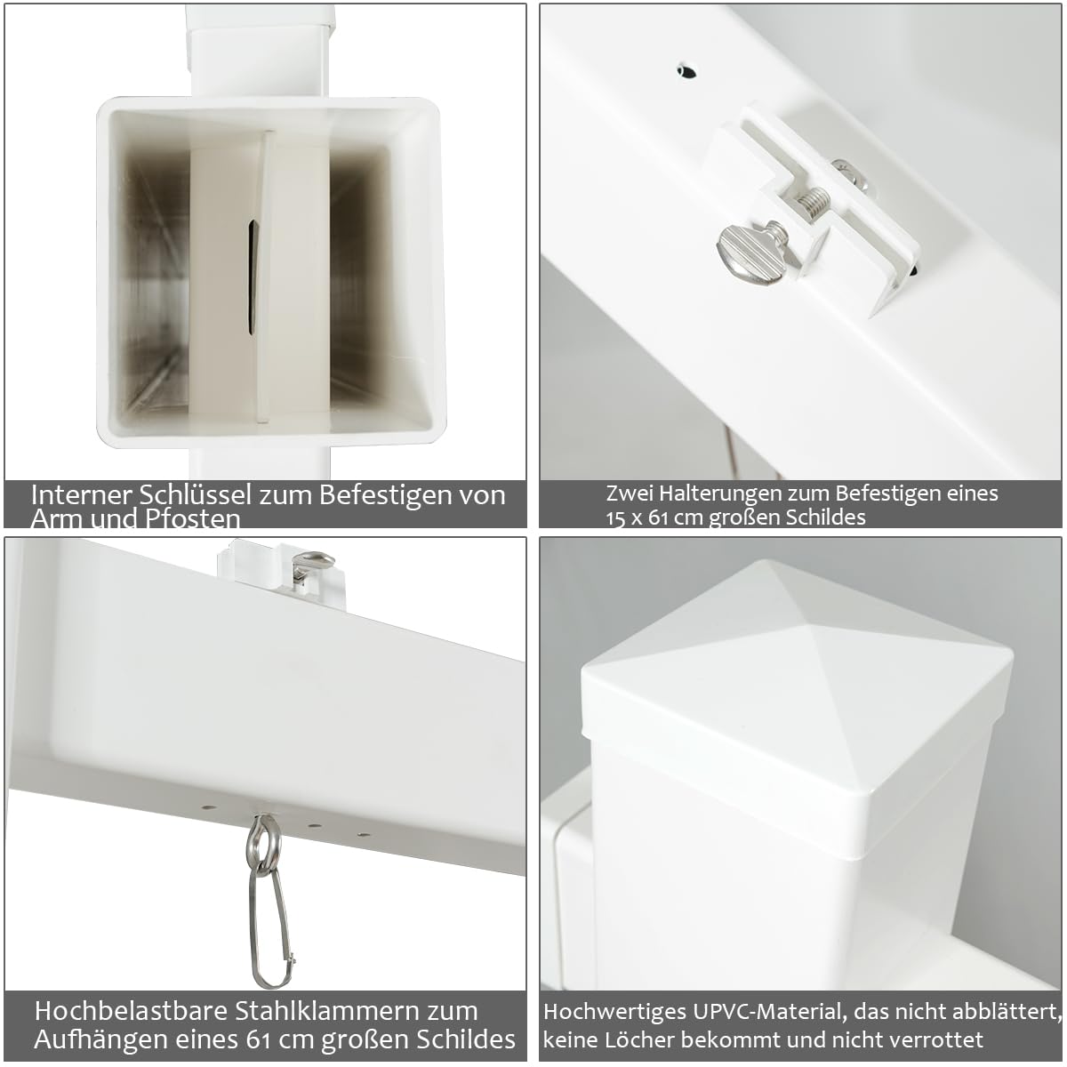 COSTWAY Schilder Pfosten 180 cm, Immobilien-Posterstand, UPVC, Stahlpfahl, für 15 x 60 cm Reiter (Weiß)