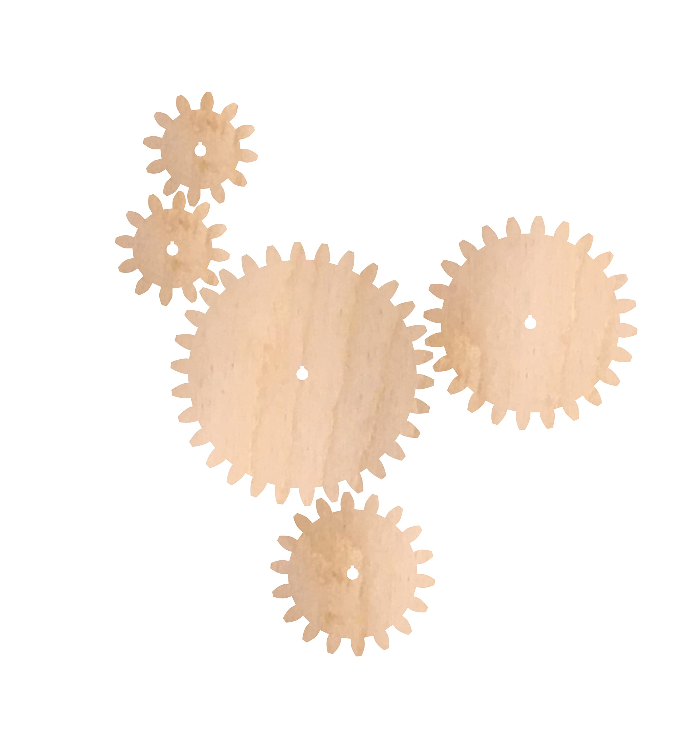 Set of 5 Wooden Interchangeable Wood Gears. Works for DIY Craft Project, Wall decor, or Functional Mechanisms 1/4" Thick Wood.