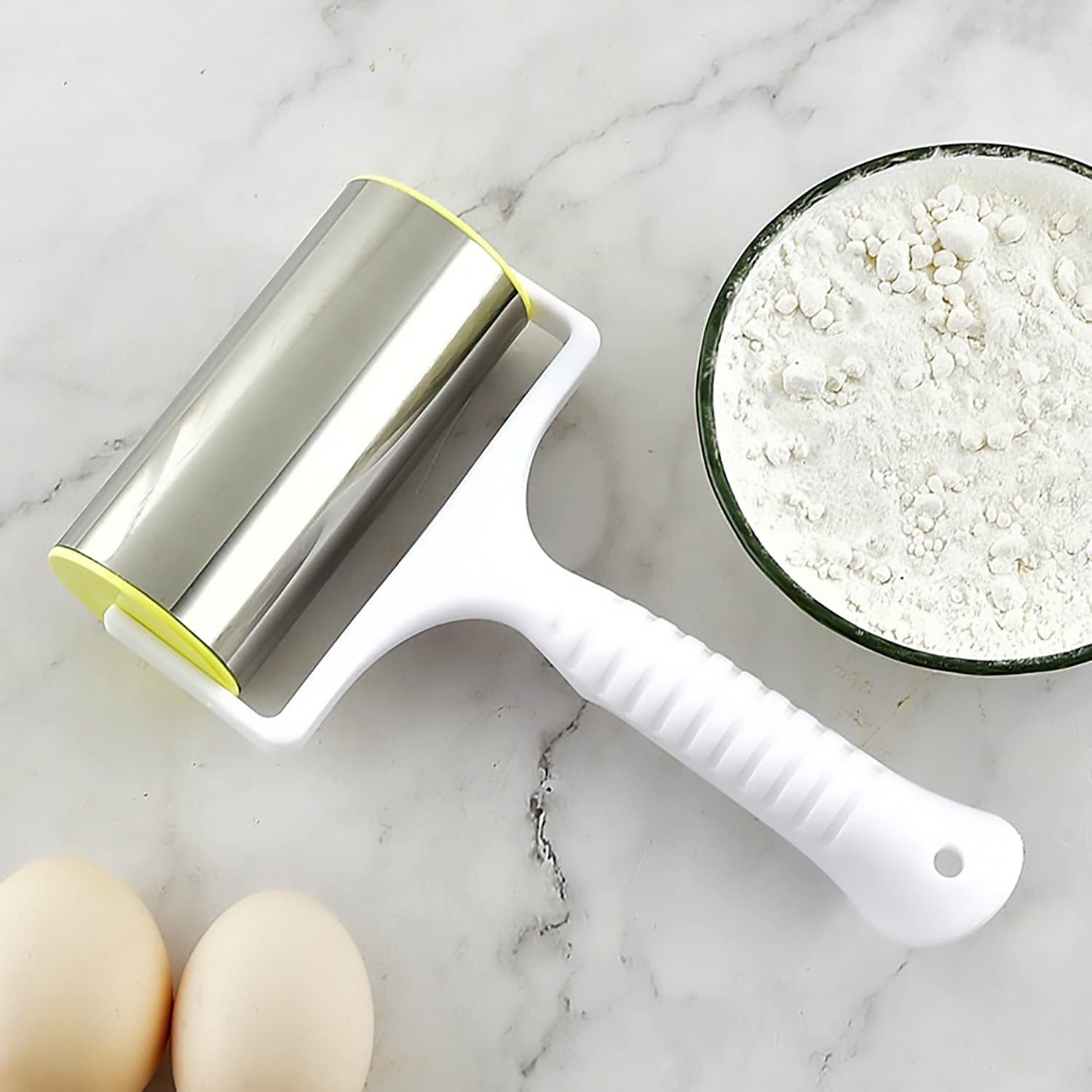 Rodillo de acero inoxidable con mango de plástico, pequeño rodillo para pastelería y masa de pizza, ideal para hornear masa, pizza, pastel, pasteles, pasta y galletas (color al azar) 5