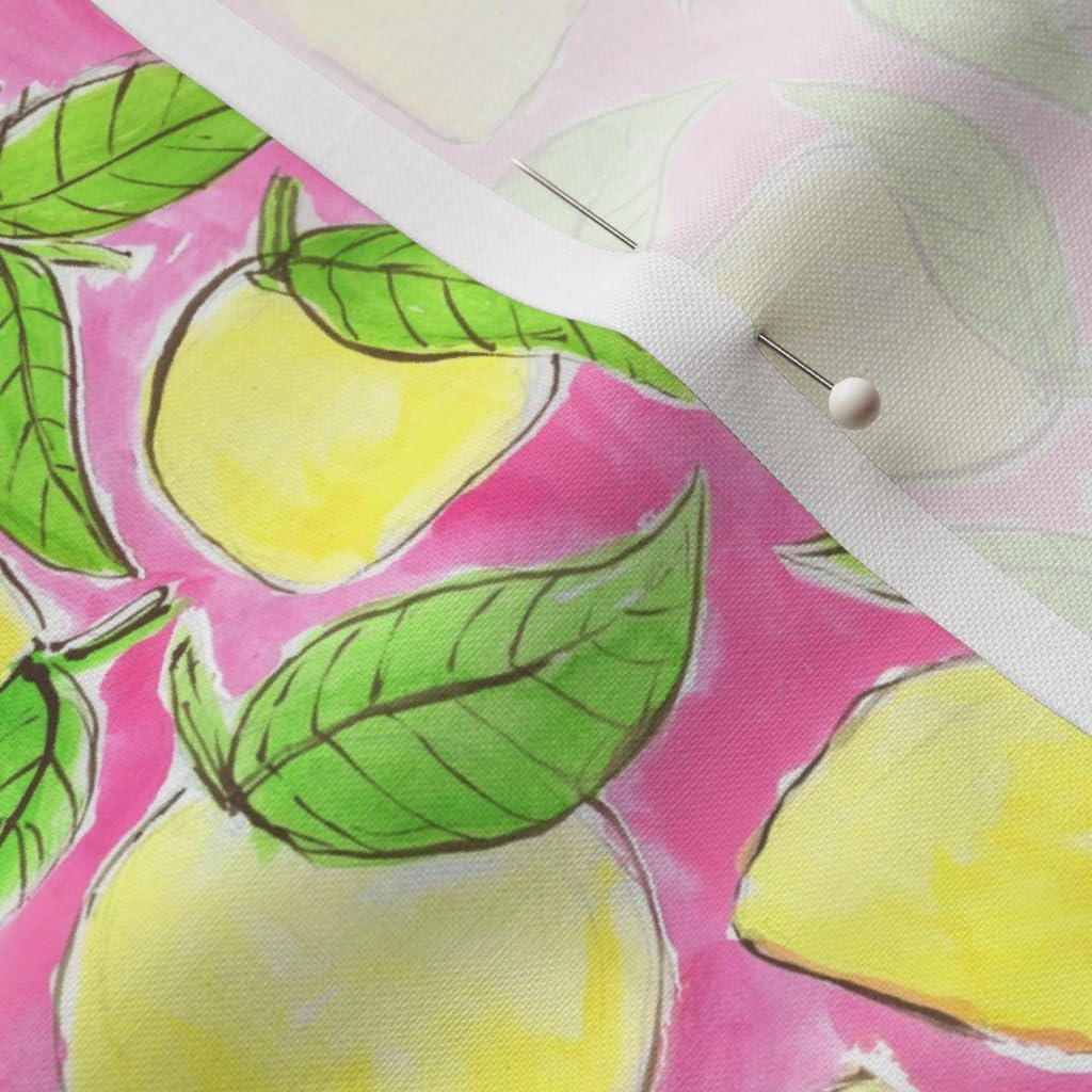 Spoonflower Fabric - Pink Lemonade Lemons Watercolor Yellow Fruit Summer Citrus Abstract Printed on Petal Signature Cotton Fabric Fat Quarter - Sewing Quilting Apparel Crafts Decor