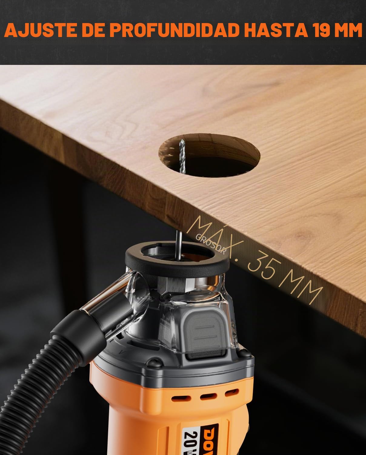 DOVAMAN DCT01A Fresadora para Pladur Inalámbrica 20V, Control de Polvo del 98%, Motor Brushless, 30.000 RPM, Cambio de Broca sin Herramientas, Profundidad Ajustable, LED, con Bolsa y Batería