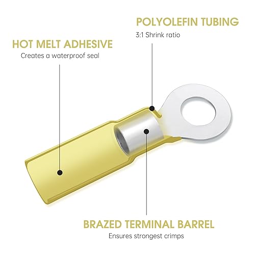 Miniatura 3 de Paquete de 50 terminales de anillo termorretráctiles  #10  Conectores de alambre termorretráctiles de grado marino de 12-10 AWG  Conectores de