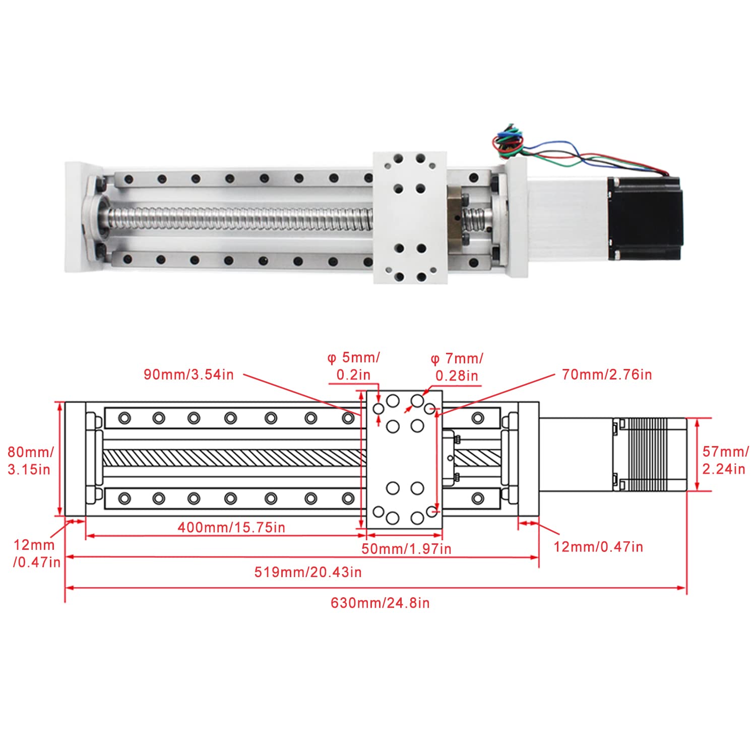 ZBX80 400 mm siłownik ruchu liniowego CNC o osi XYZ, szyna liniowa ze stopu aluminium, poprzeczny stół przesuwny, prowadnica liniowa, śruba kulowa SFU1605 + silnik krokowy Nema23 57 do CNC