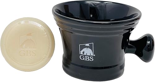 G.B.S Tazón de afeitar de cerámica negra resistente, taza con jabón de afeitar natural, para usar con jabones de afeitar de hasta 3 pulgadas y taza