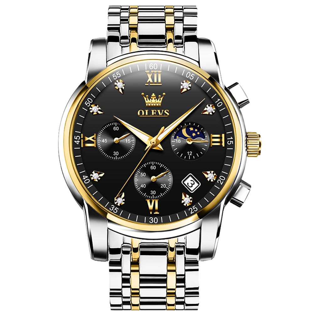 OLEVS Watches for Men Dress Watch with Day Classic Wrist Watches Multifunction Luminous Men Stainless Steel Wristwatch Water Resistant Chronograph Men Business Watches
