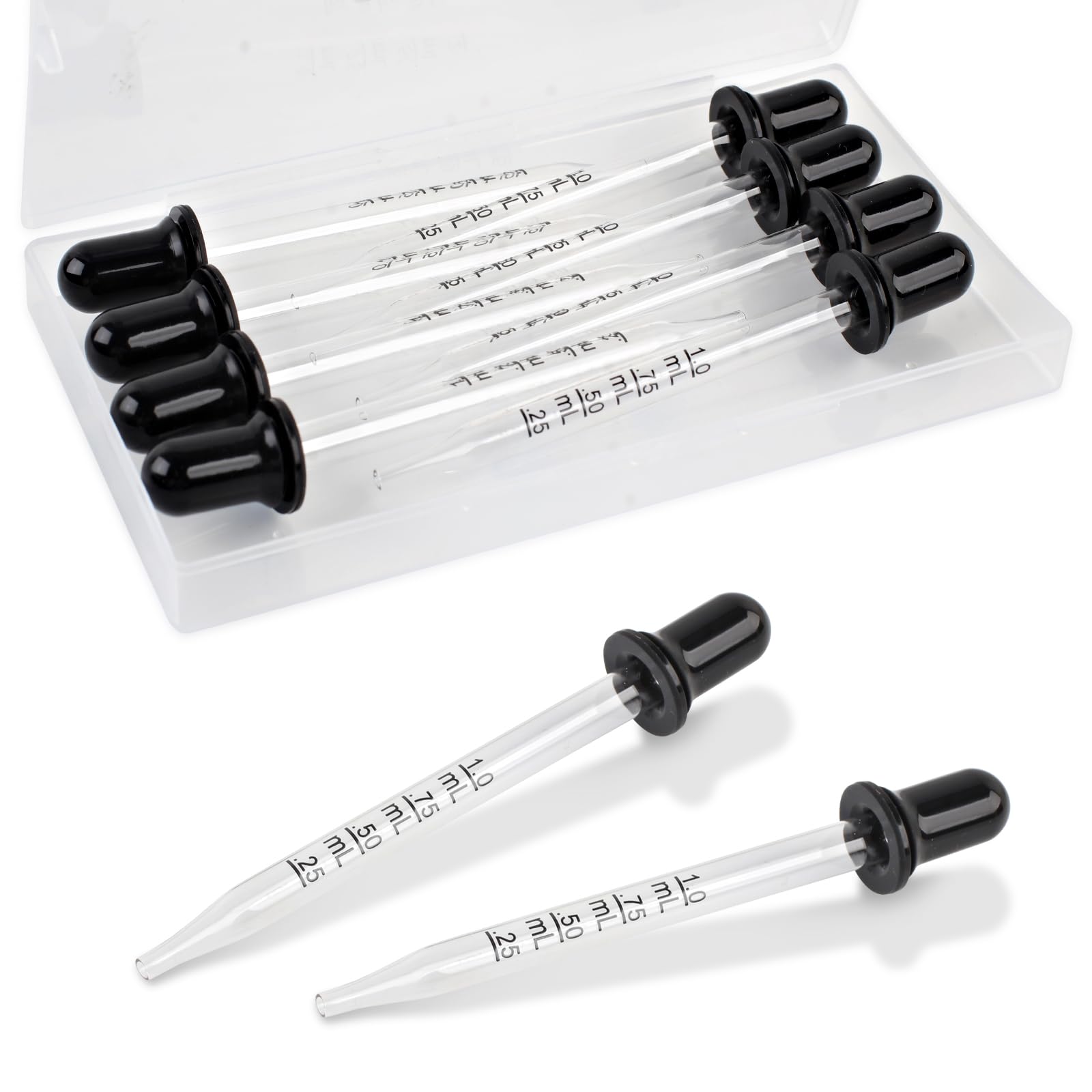 Romeda 10P Eye dropper, 1ml Glass Dropper with Rubber Cap, Clear Dropper Syringe for Liquid Medicine, Essential Oils, Feeding, Lab, Measuring and Transferring