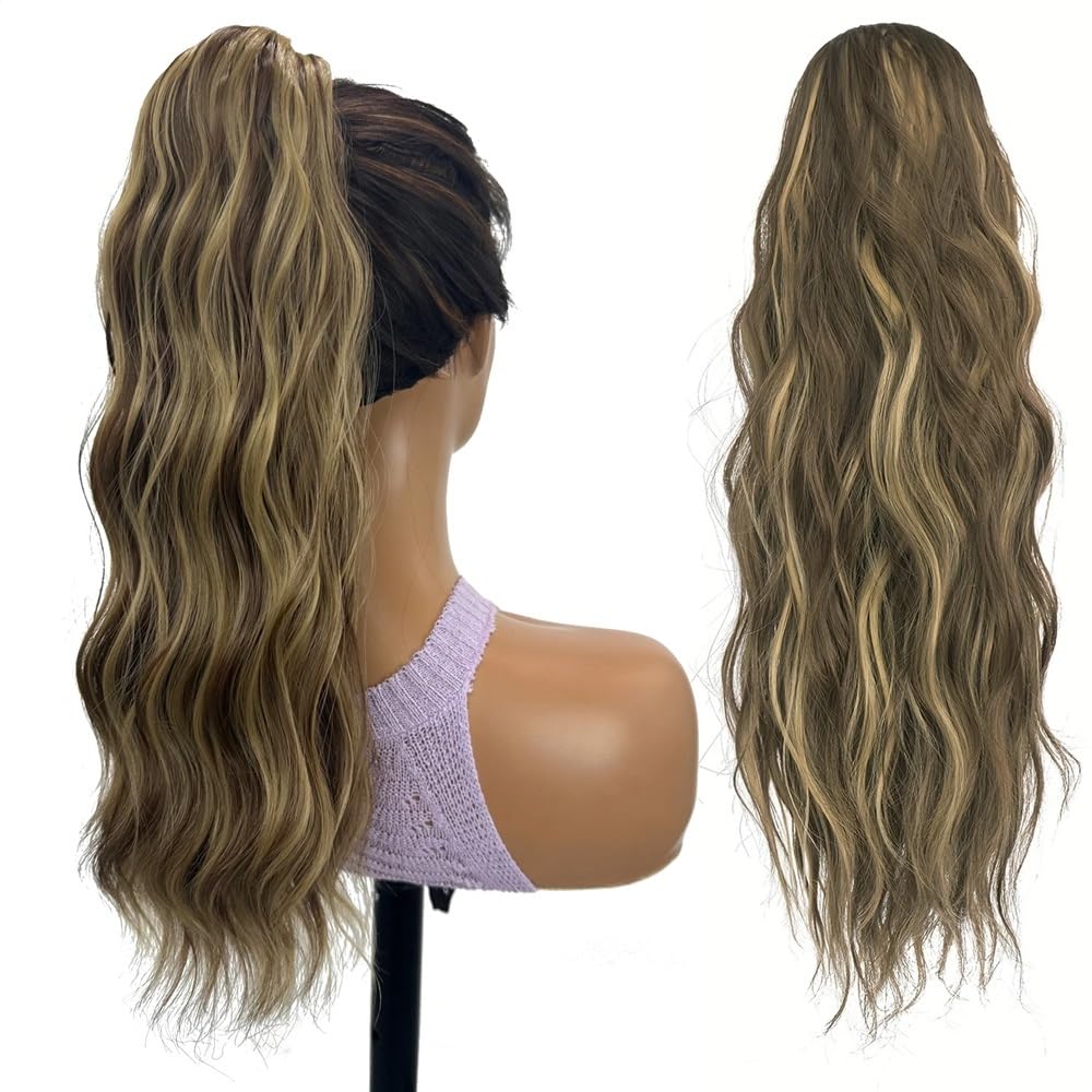 Ponytail Extension 18-Zoll-Pferdeschwanzverlängerung mit Kordelzug, lange, lockige, gewellte Haarteile, synthetischer Pferdeschwanz for Frauen(12H24)