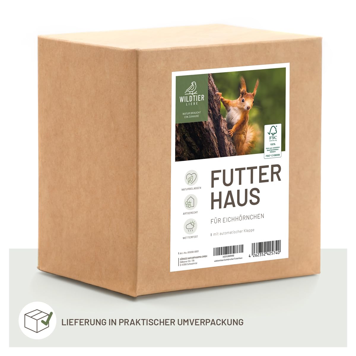 wildtier liebe Eichhörnchen Futterhaus wetterfest I aus verschraubtem Massiv-Holz Futterstelle I Futterstation Eichhörnchen Kobel, Eichhörnchenhaus
