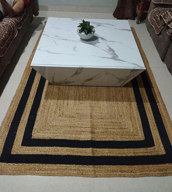 Image of F R Creation Jute Reversible Braided Natural & Handwoven Jute Carpet, Carpet for Living Room Braided Rug, Offices Carpet, Guest Room Size (9X12 Feet Beige and Black)
