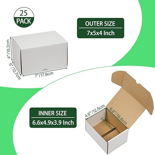 Miniatura 2 de Juego de 25 cajas de envío de 7 x 5 x 4 pulgadas, cajas de cartón corrugado blanco para embalaje de pequeñas empresas