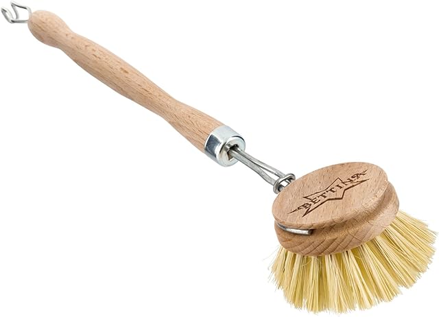 Bettina Wooden Dish Brush Washing Up Kitchen Pan Cleaning Scrub Handle Hanging Pot Round Fibres