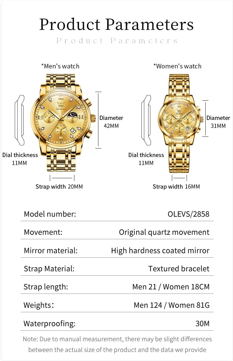 OLEVS Couple Watch His and Her Set Matching Watch Mens Womens Diamond Romantic Valentine’s Day