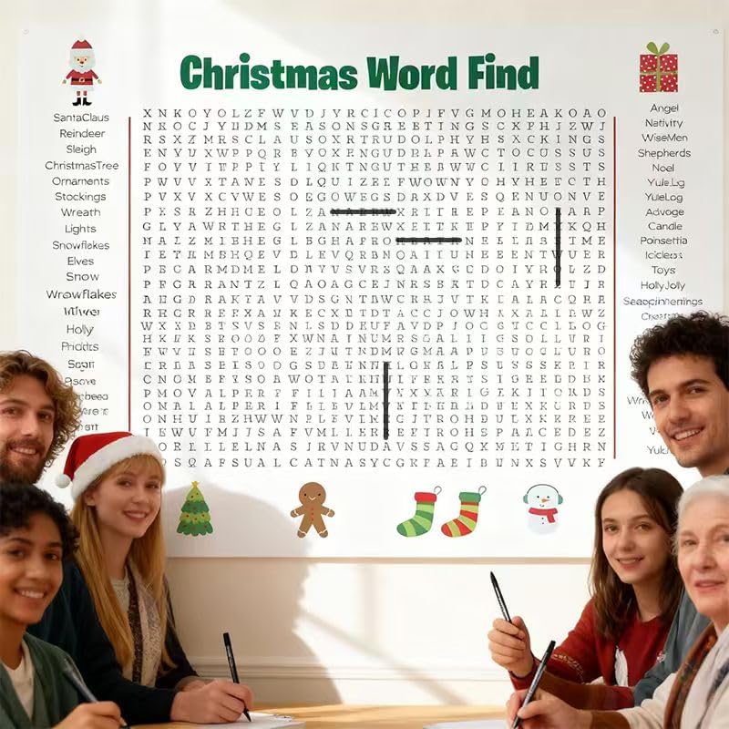 2-Pack Jumbo Christmas Word Search Posters – Giant 36"x24" Holiday Wall Games for Families, Fun Christmas Activity Posters for Kids & Adults, Large Festive Party Game Decorations - Image 6