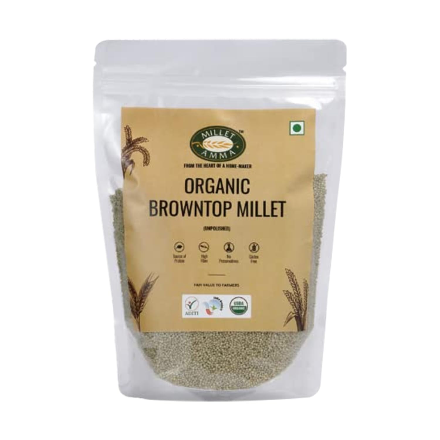 MILLET AMMA Organic Gluten Free Unpolished Browntop Millets for Overall Wellness And Balanced Nutrition - 500 gm (Pack of 1)