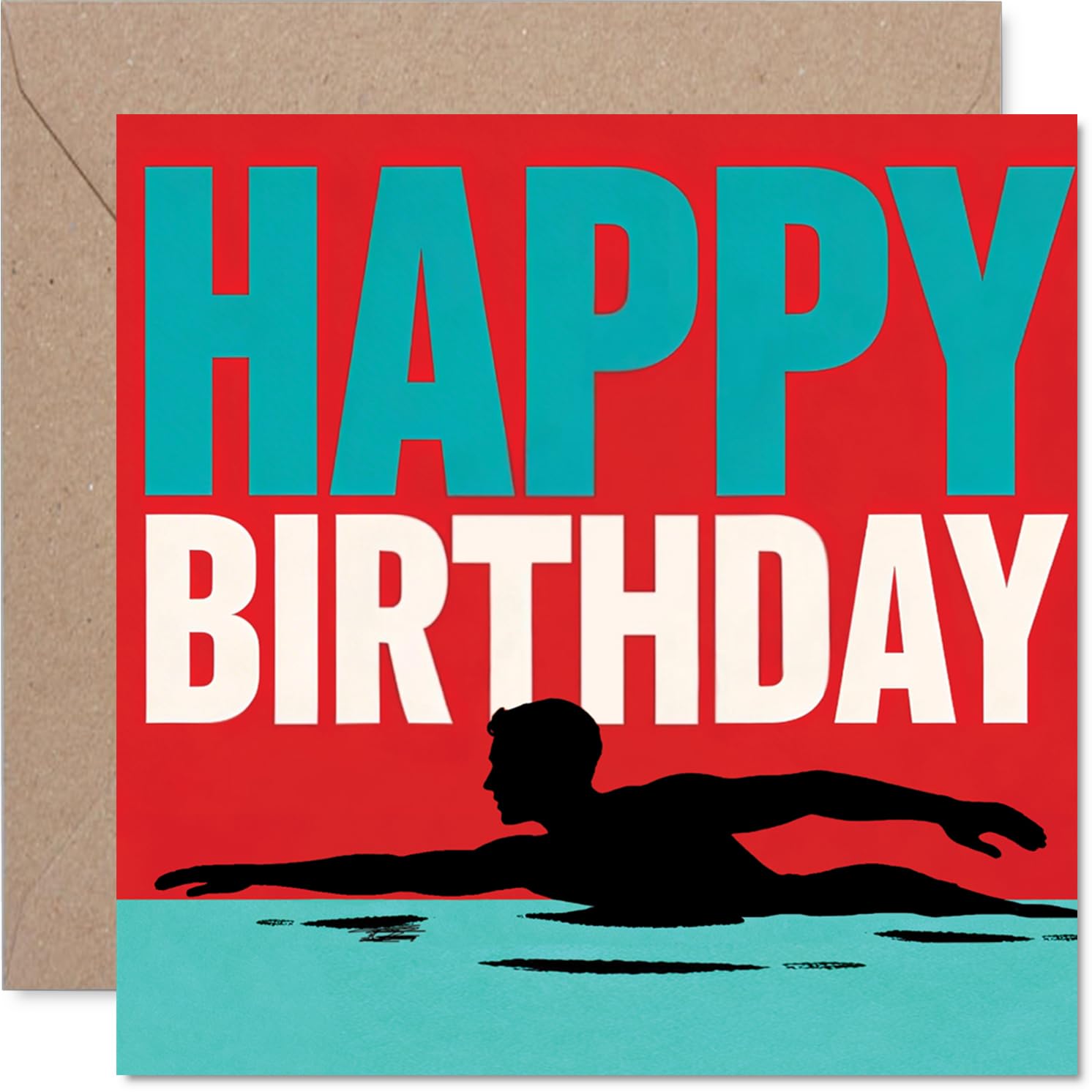 Playful Birthday Card - Dive into Birthday Fun - Swimmer Silhouette on a Bold, Energetic Background - Great for Lovers of the Pool - 145mm Square, Envelope Included