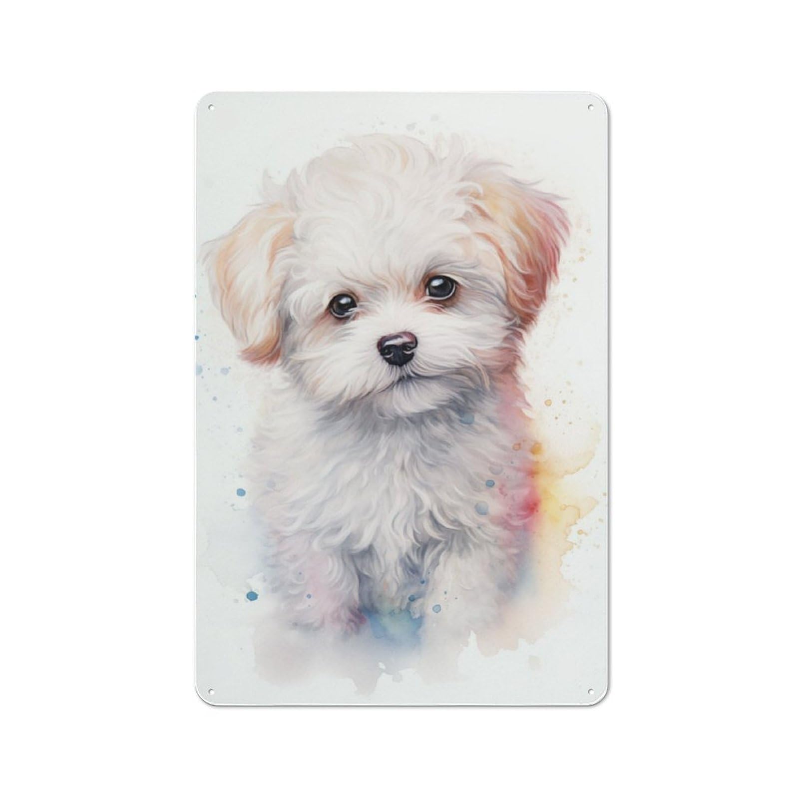 Junmoney Bichon Frise Portrait Metal Sign 30X20cm With For Hallway Wall, Retro Decor, Suited To New Home Decorators
