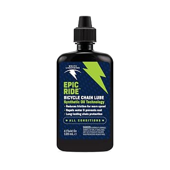 White Lightning Epic Ride All Conditions Light Bicycle Chain Lube, 4-Ounce Drip Squeeze Bottle | bike-oils