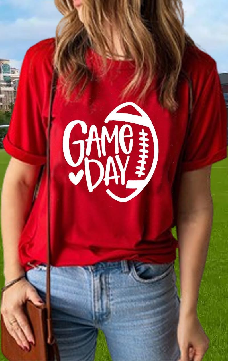 Game Day Football Shirt Women Football Season Tshirt Short Sleeve Sunday Graphic Tee Tops - Image 3