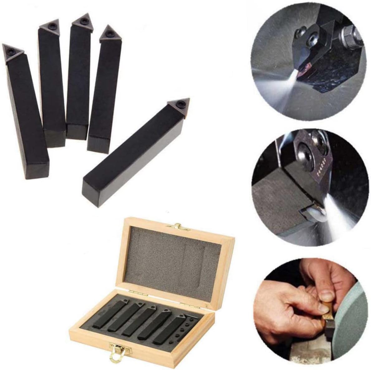 Gadpiparty Lathe Turning Tools 5 Pcs Indexable Carbide Tipped Lathe Cutter Tool Set Carbide Turning Inserts Boring Bar
