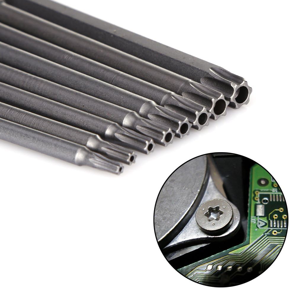 Yakamoz 8pcs 100mm Length 1/4 Inch Hex Shank Magnetic Torx Security Electric Screwdriver Bits Set image 5