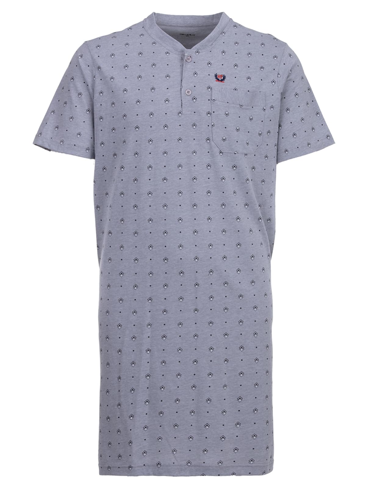 Henry Terre Men's Short-Sleeved Nightdress with Diamond Chest Pocket Button Placket Size M-3XL