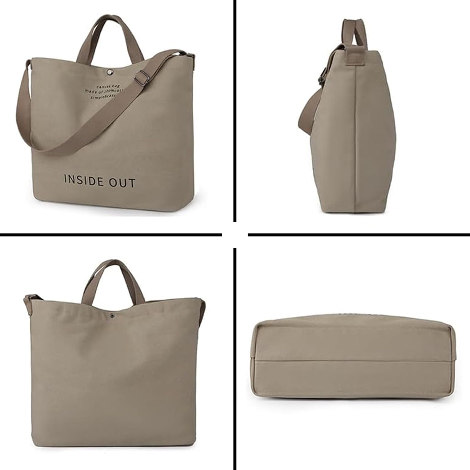 Bolso de mano de lona grande para mujer, bolso de trabajo casual para hombro, bolso cruzado con asa superior, bolsos cruzados, Gris, L 4