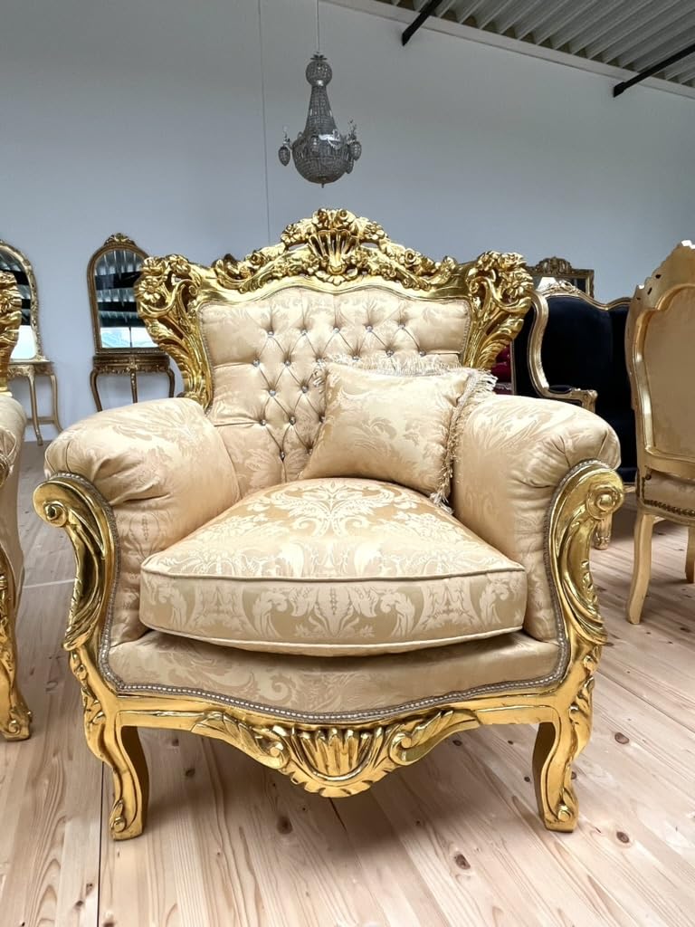 CasAmin Home & Living - Ensemble de canapés style French Louis, finition dorée, rétro, baroque, rococo, pour décoration d'intérieur, d'hôtel et de hall