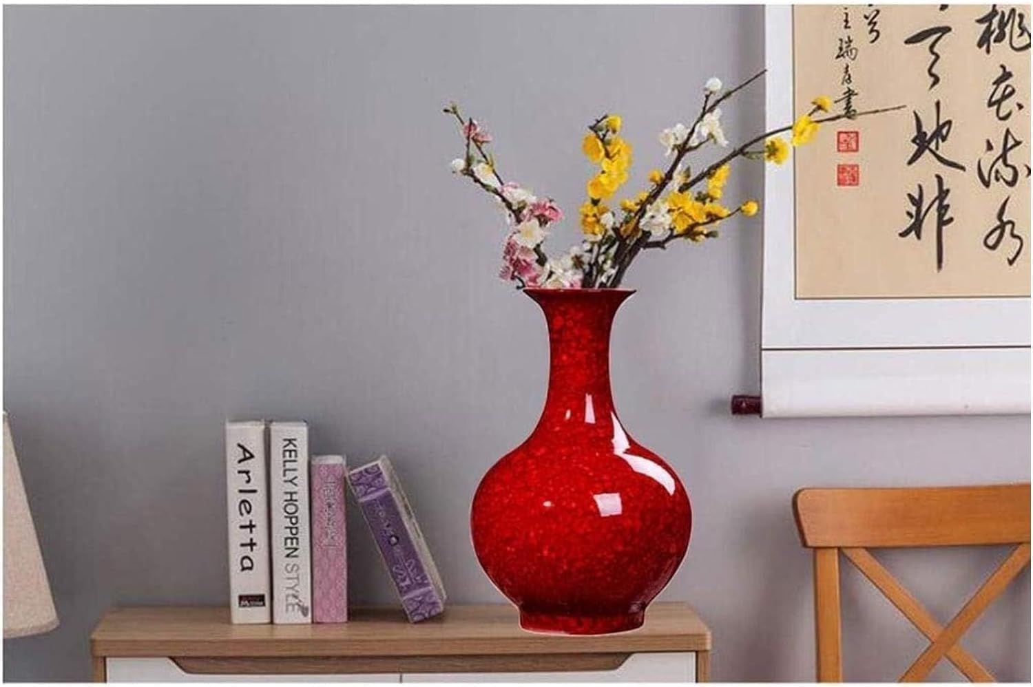 Vasen Keramik, handgefertigt, mit roter Wasserperlenglasur, Büro- und Wohnaccessoires (38 x 24 cm)