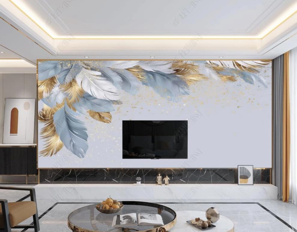 Papier peint intissé plumes dorées poster geant mural salon chambre restaurant