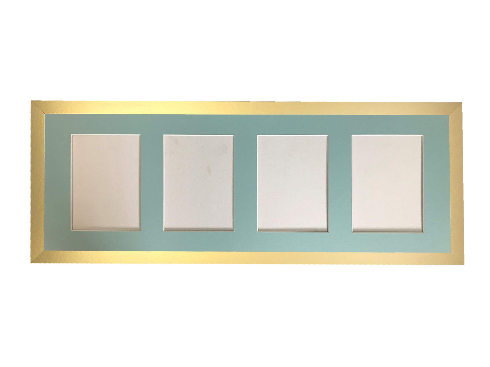 H7 Gold Picture Photo Frame with Blue 7 x 5 Inch Four Aperture Long Mount