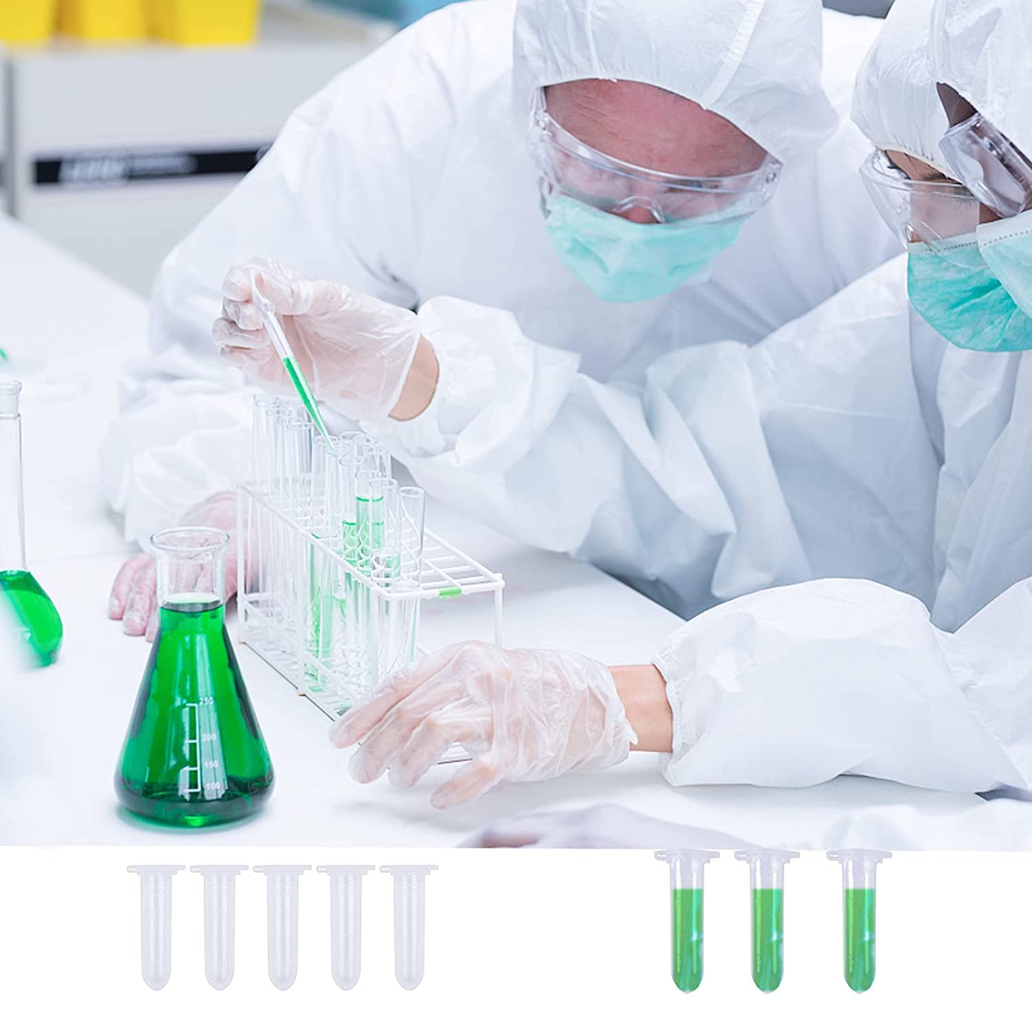 Micro Centrifugeuse Tubes,RoadLoo 500 Pièces Polypropylène 2ML Plastique Transparent avec couvercle Microcentrifugation Tube Gradué pour LaboratoireTest échantillon de fioles