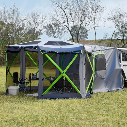 JOYTUTUS Dual-Use Pop up SUV Tent for Camping, 11FT x 11FT Big Space 2 Rooms Car Tent for Family,...