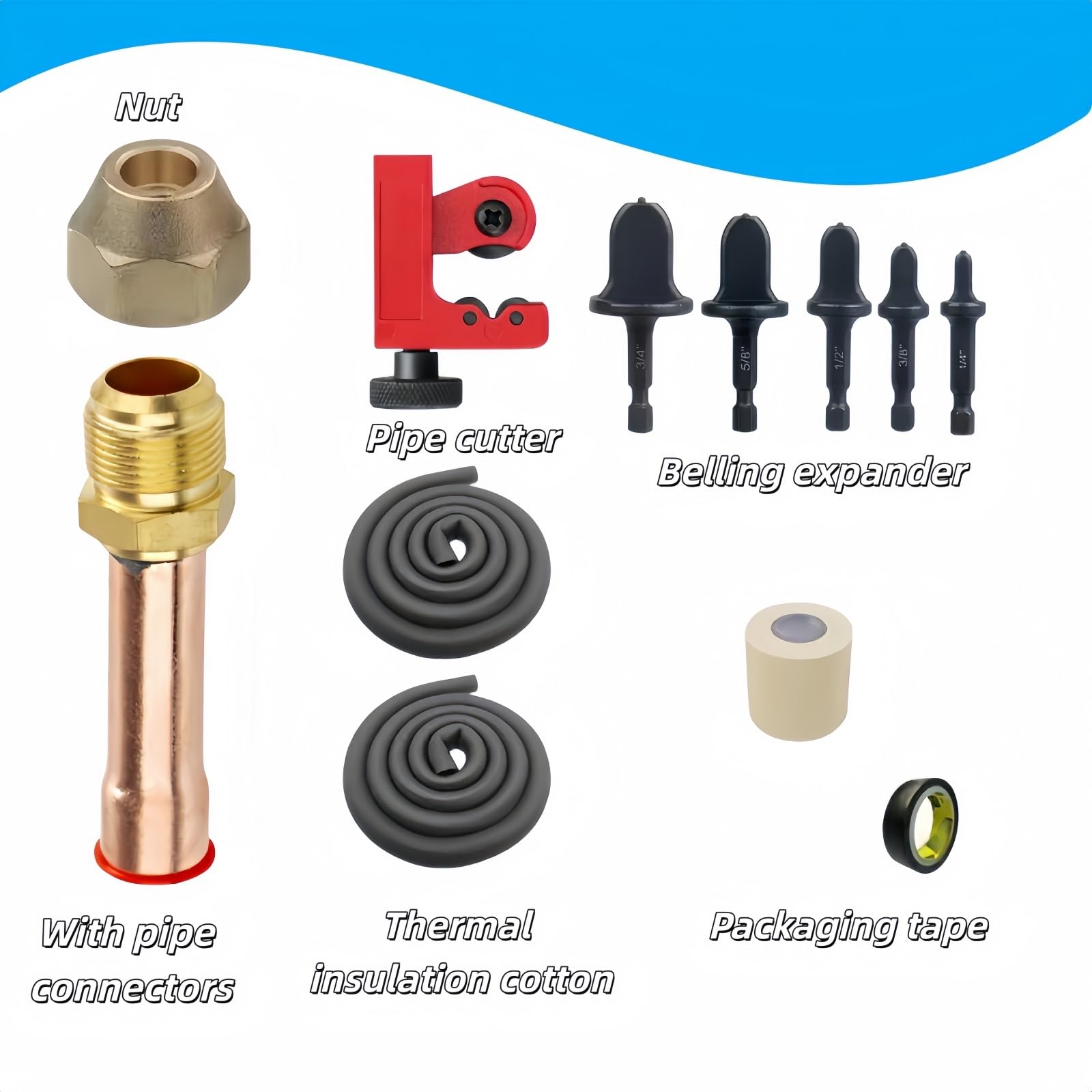 Generisches Kupferrohr-Werkzeugset for Klimaanlagen – Rohrschneider, Belling-Stauch-Expander und Wärmedämmung for die HVAC-Installation(3/4INCH)