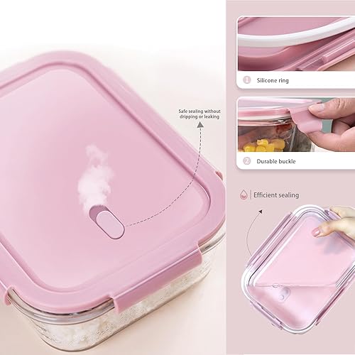 Miniatura 3 de FEOOWV Paquete de 4 recipientes de vidrio de 13 onzas 0.37 L con tapas, recipientes de almacenamiento de vidrio con tapas, sin BPA, organizadores y