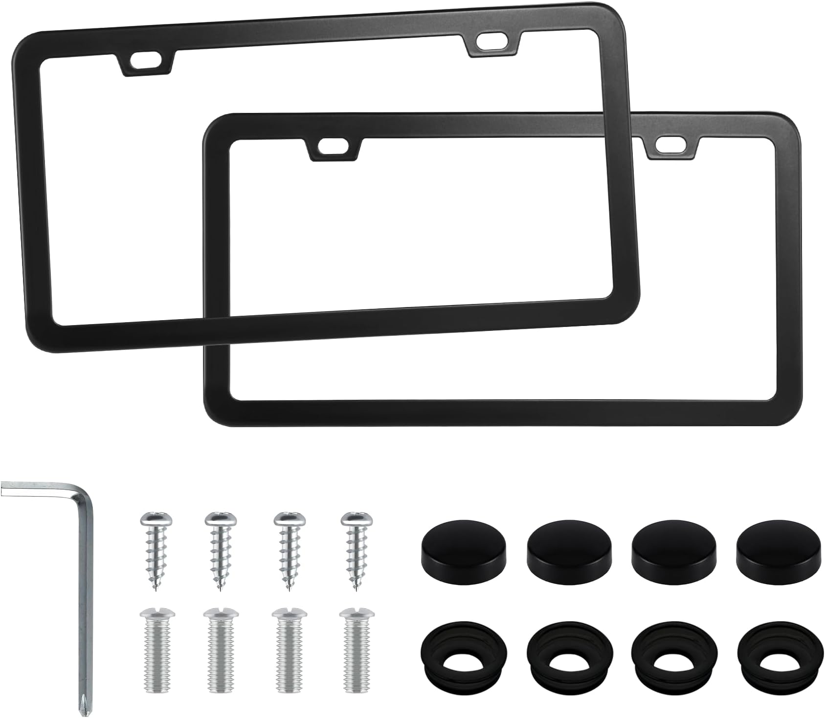 LivTee Black License Plate Frames, 2 Holes Stainless Steel License Plate Covers, 2PCS Car License Plate Holder, Automotive Exterior Accessories, Slim Design with Gasket Cover for US Cars