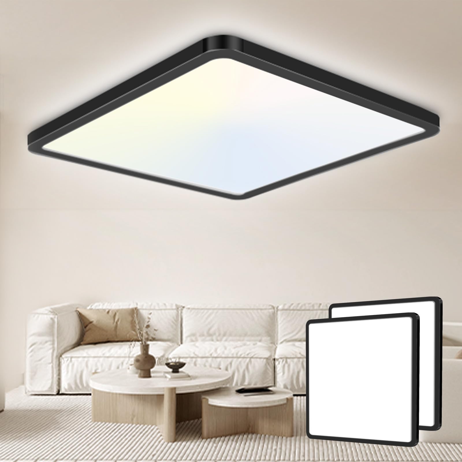 Seruno X 23CM Bathroom Light 20W 3200LM 6000K/4000K/3000K IP44 Waterproof Bathroom Lights Ceiling, Ultra Thin Square Flush Ceiling Light for Kitchen Bedroom Toilet Porch Hallway Living Room 2 Pack