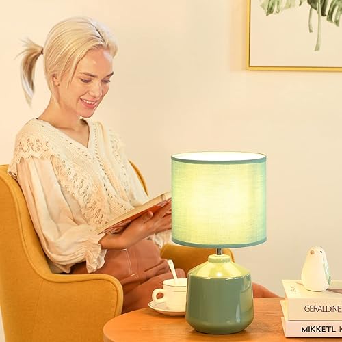 Miniatura 3 de Lampwell Lena - Lámpara de mesa de cerámica moderna con pantalla de tela y cerámica brillante para dormitorio, sala de estar, decoración